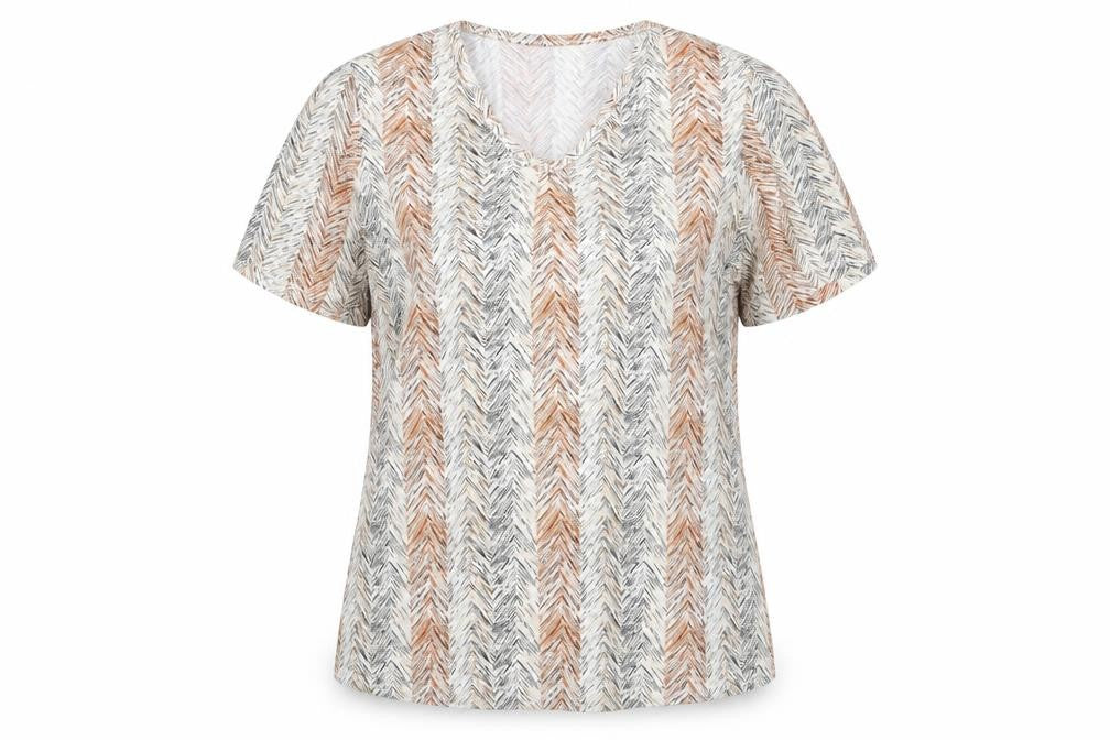 Bonmarché Womens White Geometric Polyester Basic T-Shirt Size M V-Neck