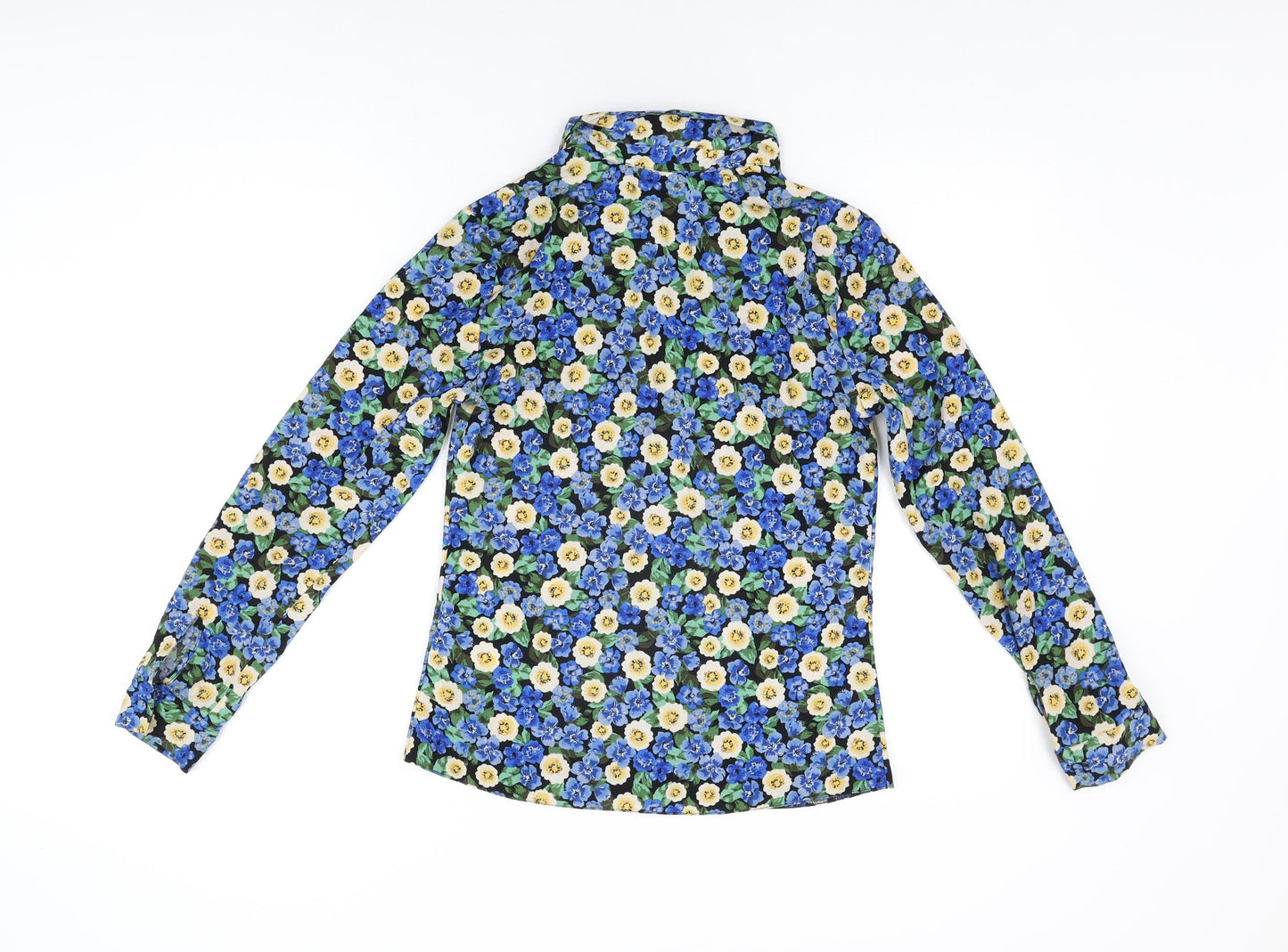 Michelle Keegan Womens Black Floral Polyester Basic Button-Up Size 8 Collared