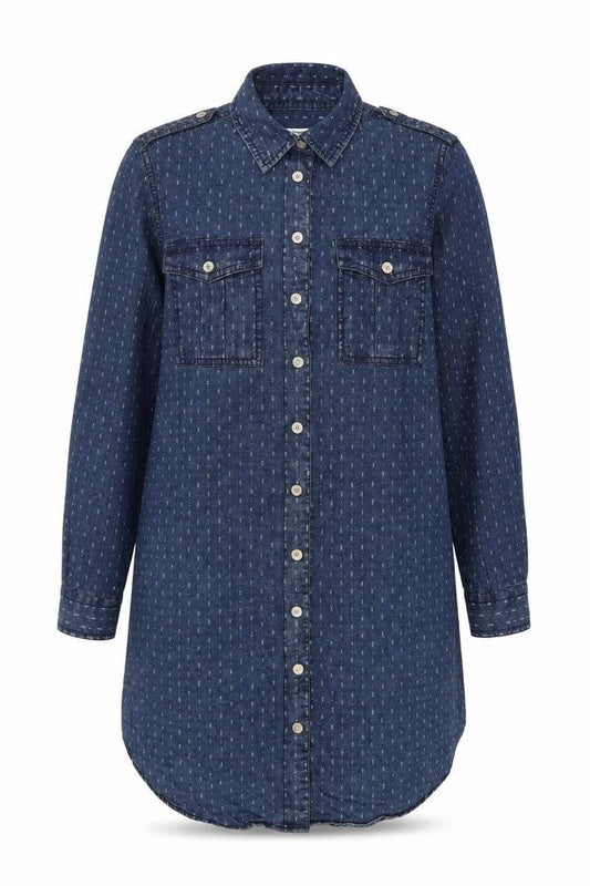 Mango Womens Blue Geometric Cotton Shift Size S Collared Snap