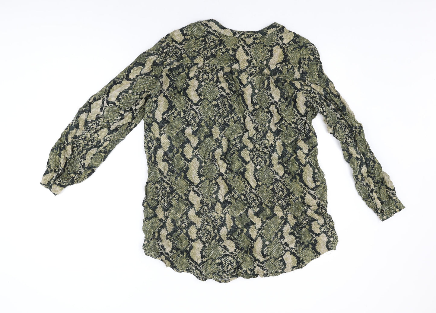 H&M Womens Green Animal Print Viscose Basic T-Shirt Size 6 V-Neck