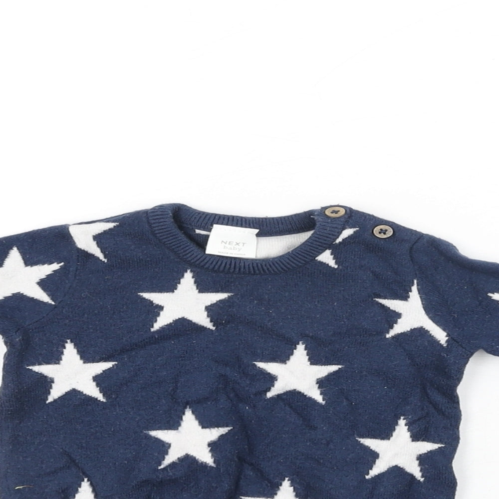 NEXT Baby Blue Geometric Viscose Basic T-Shirt Size 6-9 Months Round Neck Button