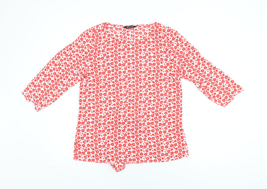 Kaleidoscope Womens White Floral Polyester Basic Blouse Size 12 Round Neck