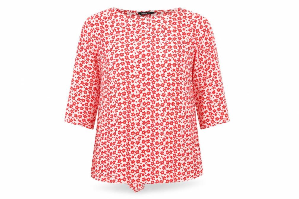Kaleidoscope Womens White Floral Polyester Basic Blouse Size 12 Round Neck