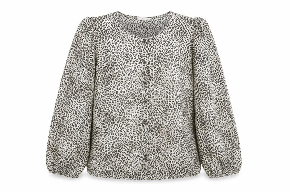Mango Womens Beige Animal Print Polyester Basic Button-Up Size M Round Neck