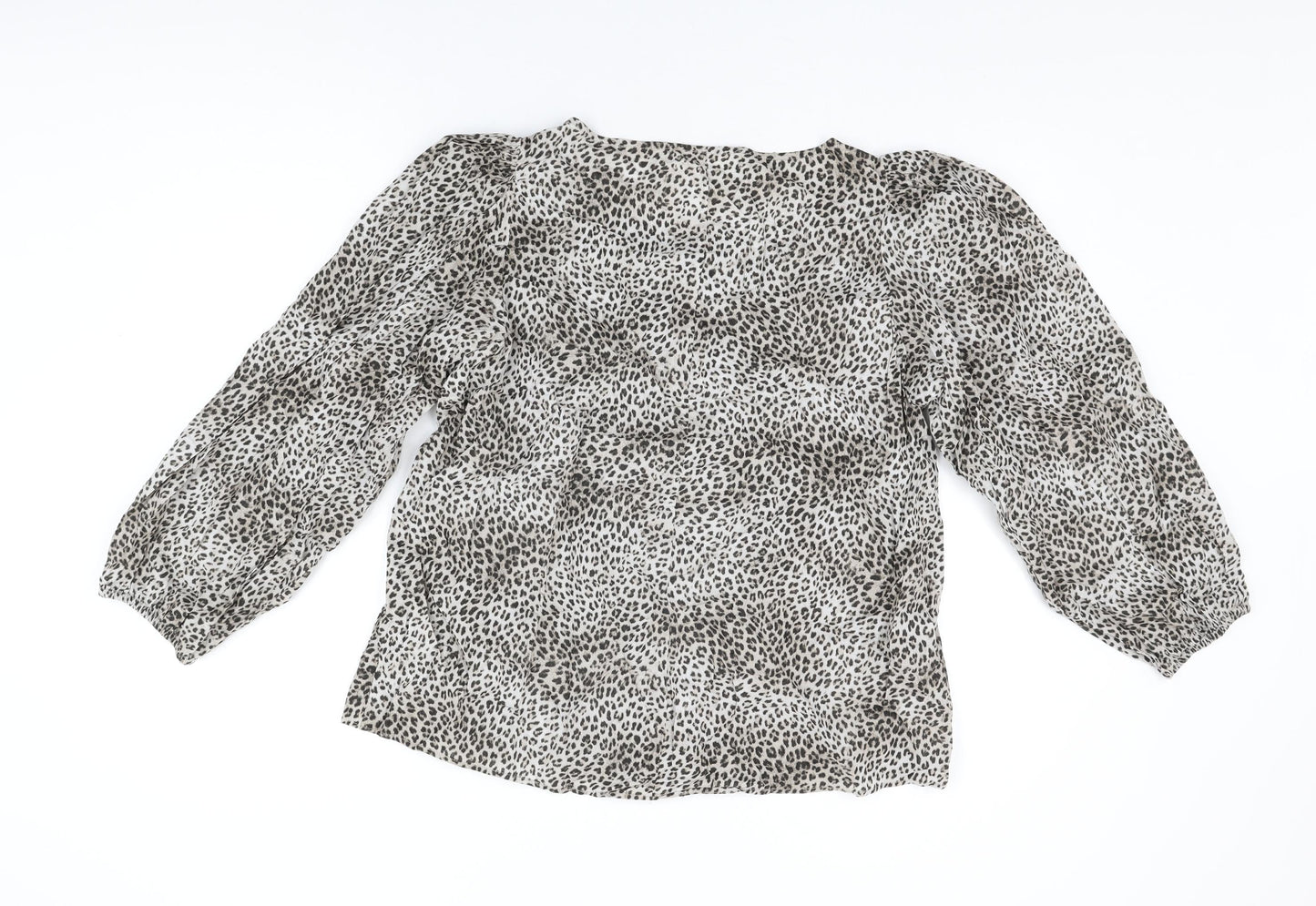 Mango Womens Beige Animal Print Polyester Basic Button-Up Size M Round Neck