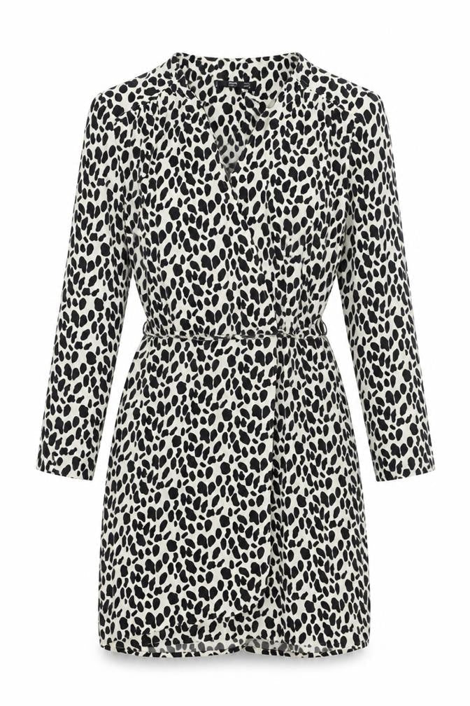 Mango Womens White Geometric Polyester Wrap Dress Size S V-Neck Pullover