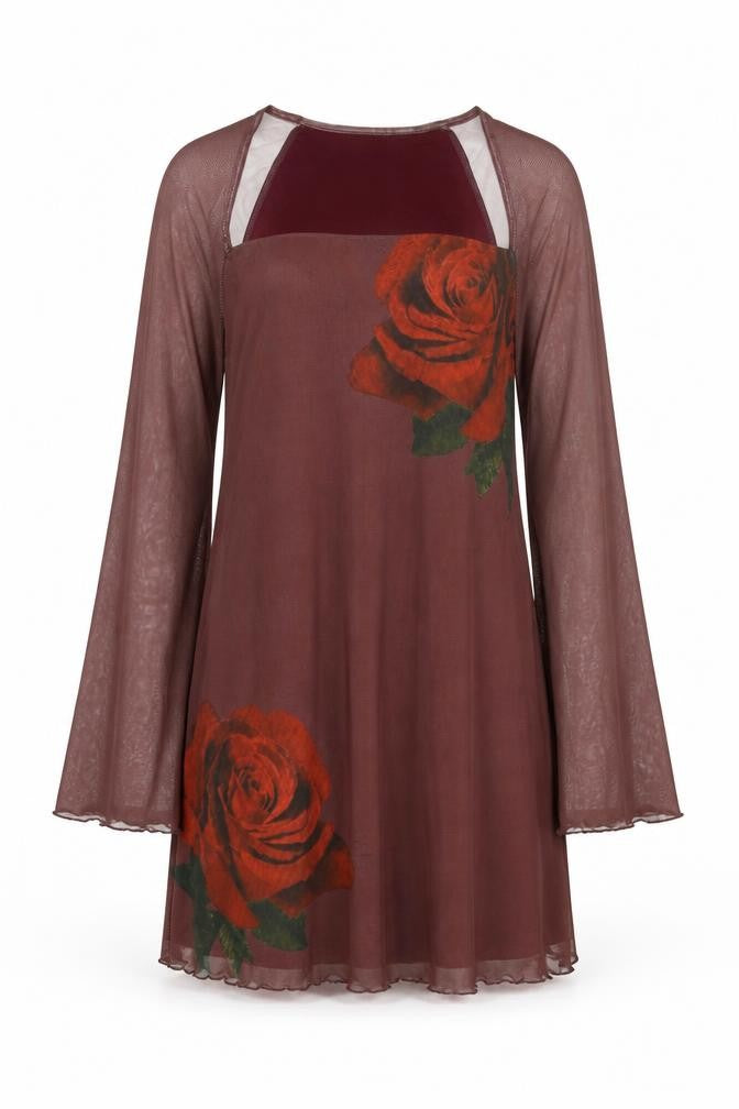 Cider Womens Brown Floral Polyester Shift Size L Square Neck Pullover