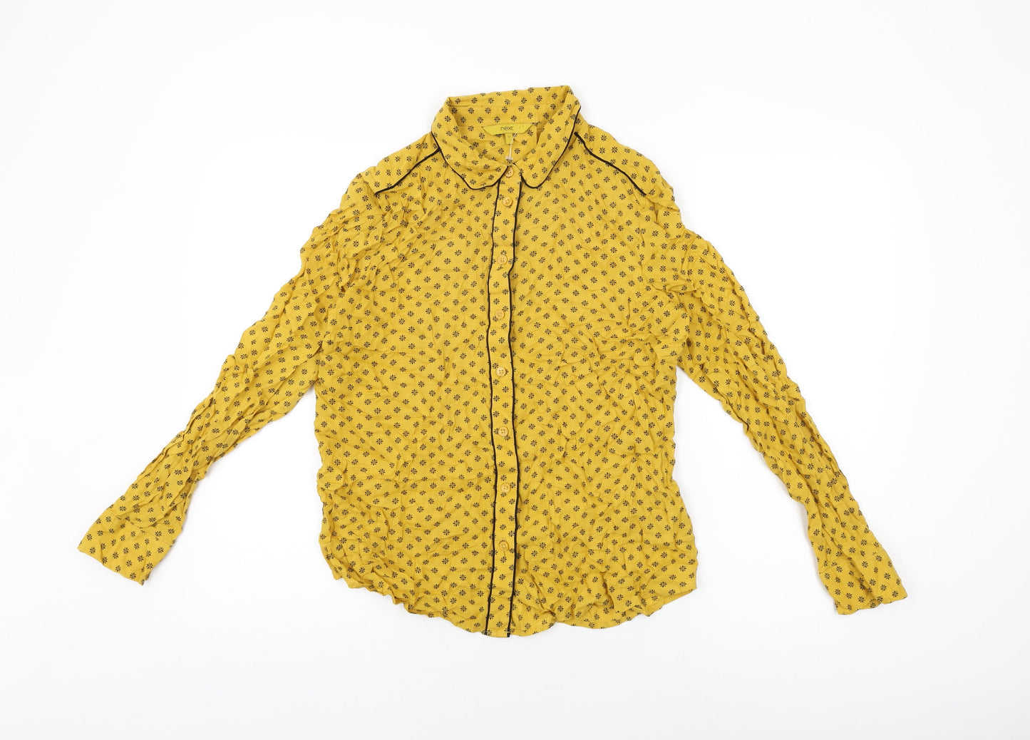 NEXT Womens Yellow Geometric Modal Basic Button-Up Size 12 Collared