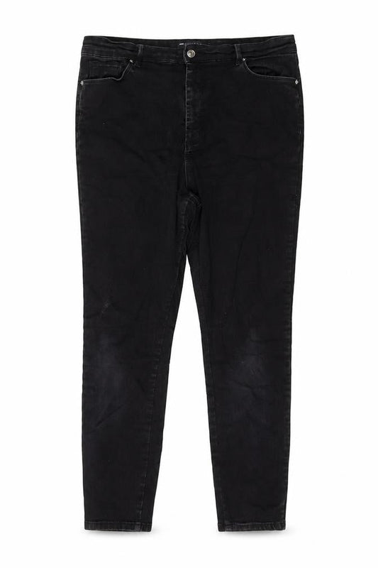 Front view of Asoos women’s black cotton skinny jeans, size UK 18, 25-inch leg regular button
