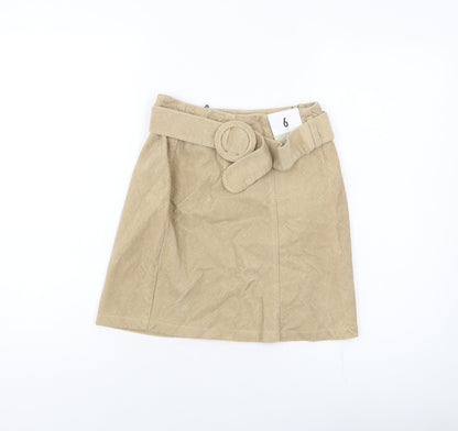 Additional front view of Denim & Co. women’s beige cotton mini skirt, size UK 6, zip
