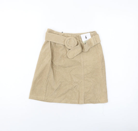Denim & Co. Womens Beige Cotton Mini Skirt Size 6 Zip