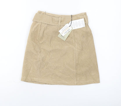 Back view of Denim & Co. women’s beige cotton mini skirt, size UK 6, zip