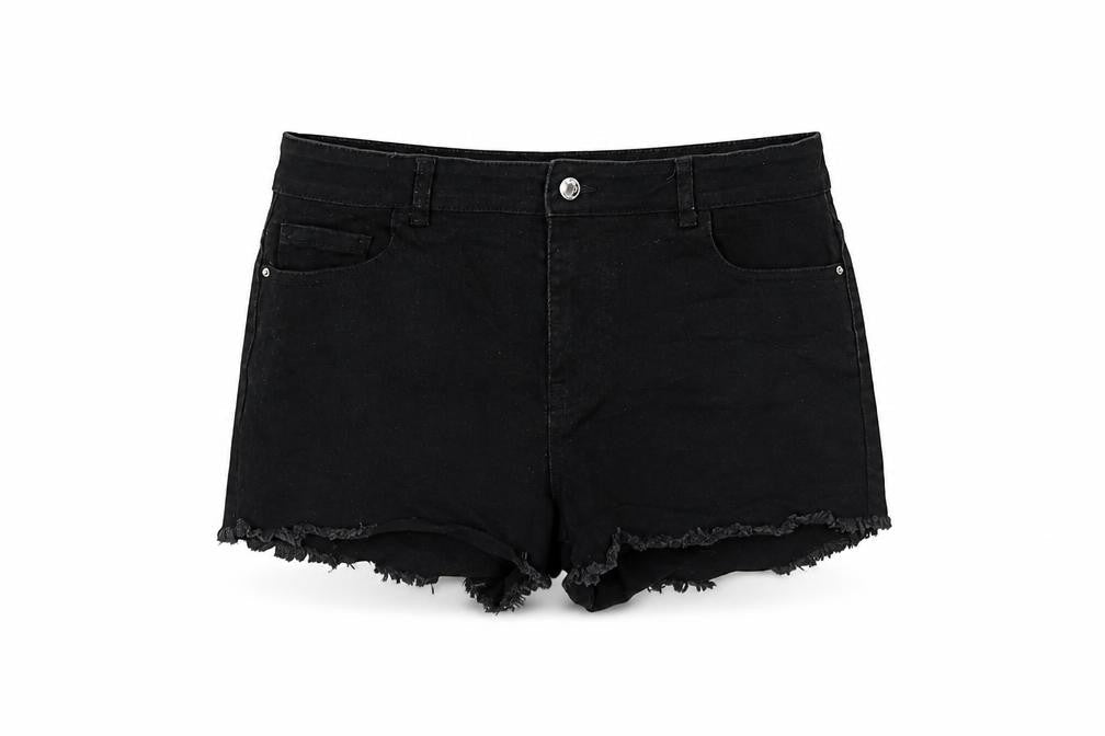 Denim & Co. Womens Black Cotton Hot Pants Shorts Size 14 L3 in Regular Button