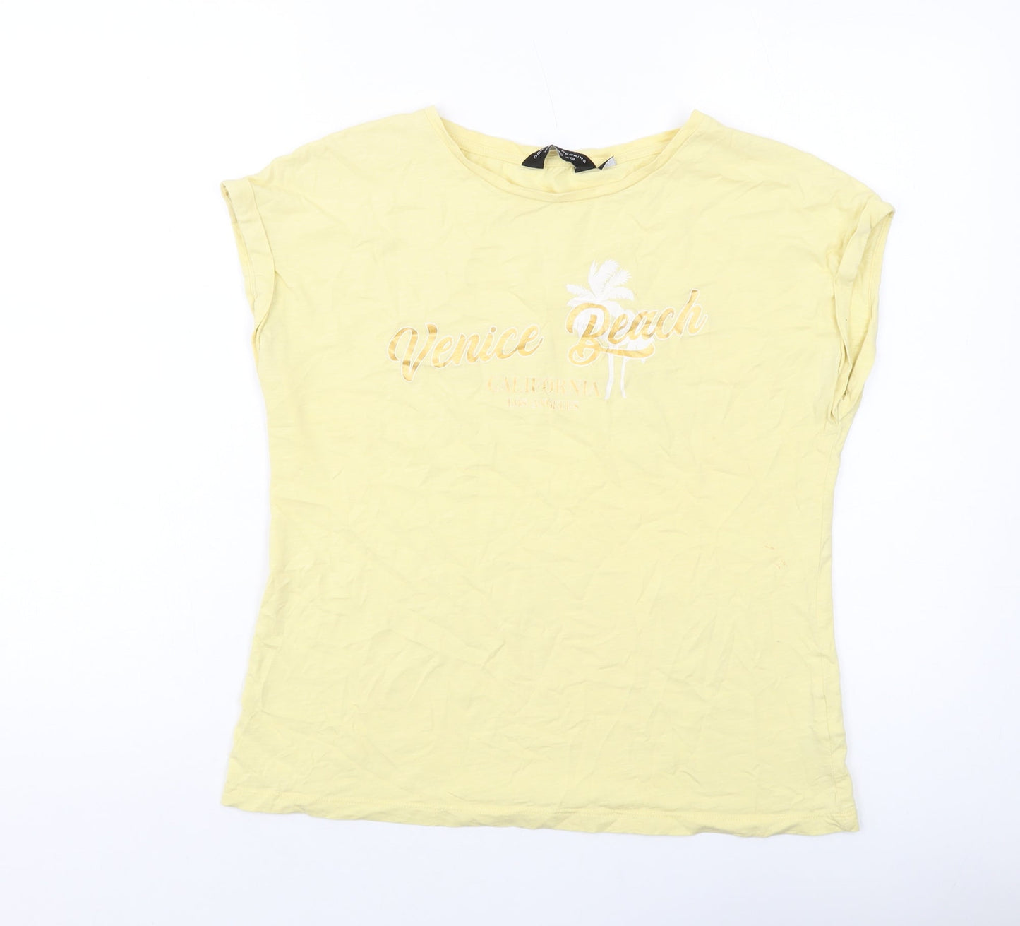 Dorothy Perkins Womens Yellow Cotton Basic T-Shirt Size 12 Round Neck