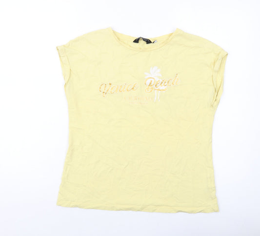 Dorothy Perkins Womens Yellow Cotton Basic T-Shirt Size 12 Round Neck
