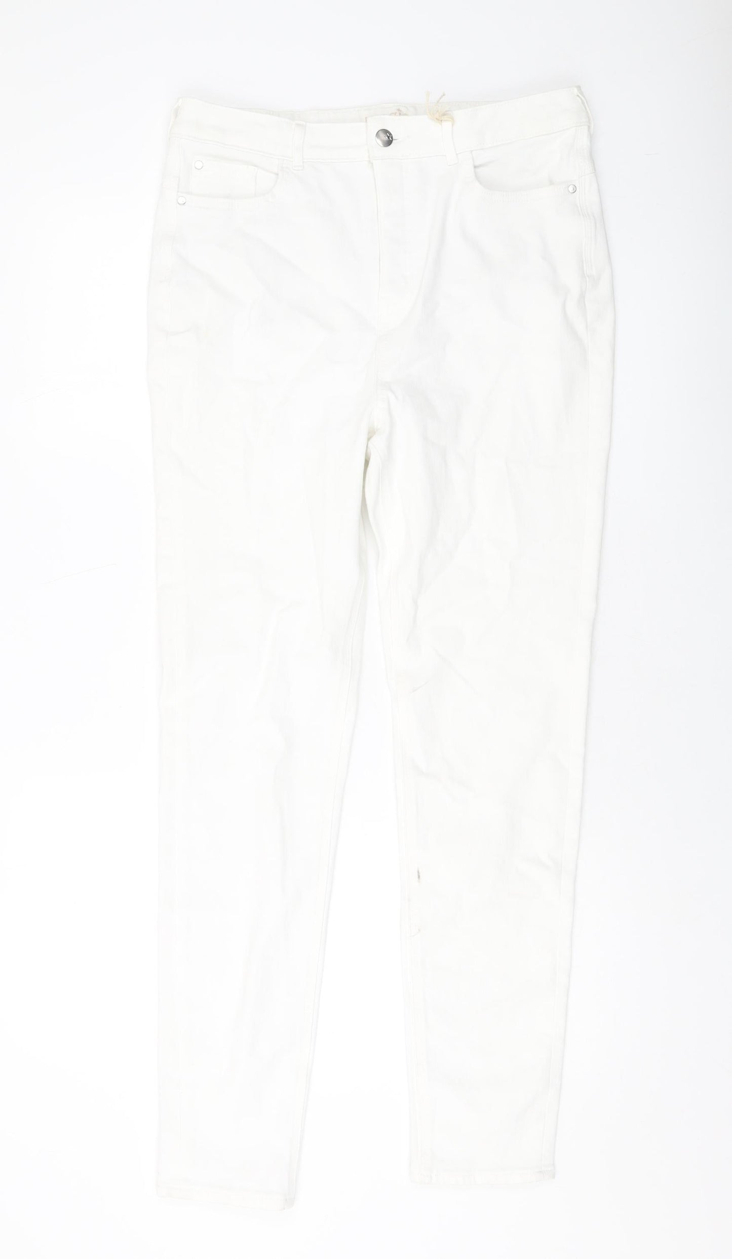 Marks and Spencer Womens Ivory Cotton Skinny Jeans Size 32 in L29 in Regular Button