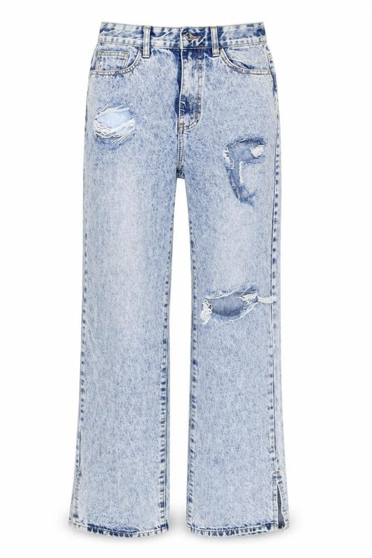 PRETTYLITTLETHING Womens Blue Cotton Wide-Leg Jeans Size 12 L32 in Regular Button