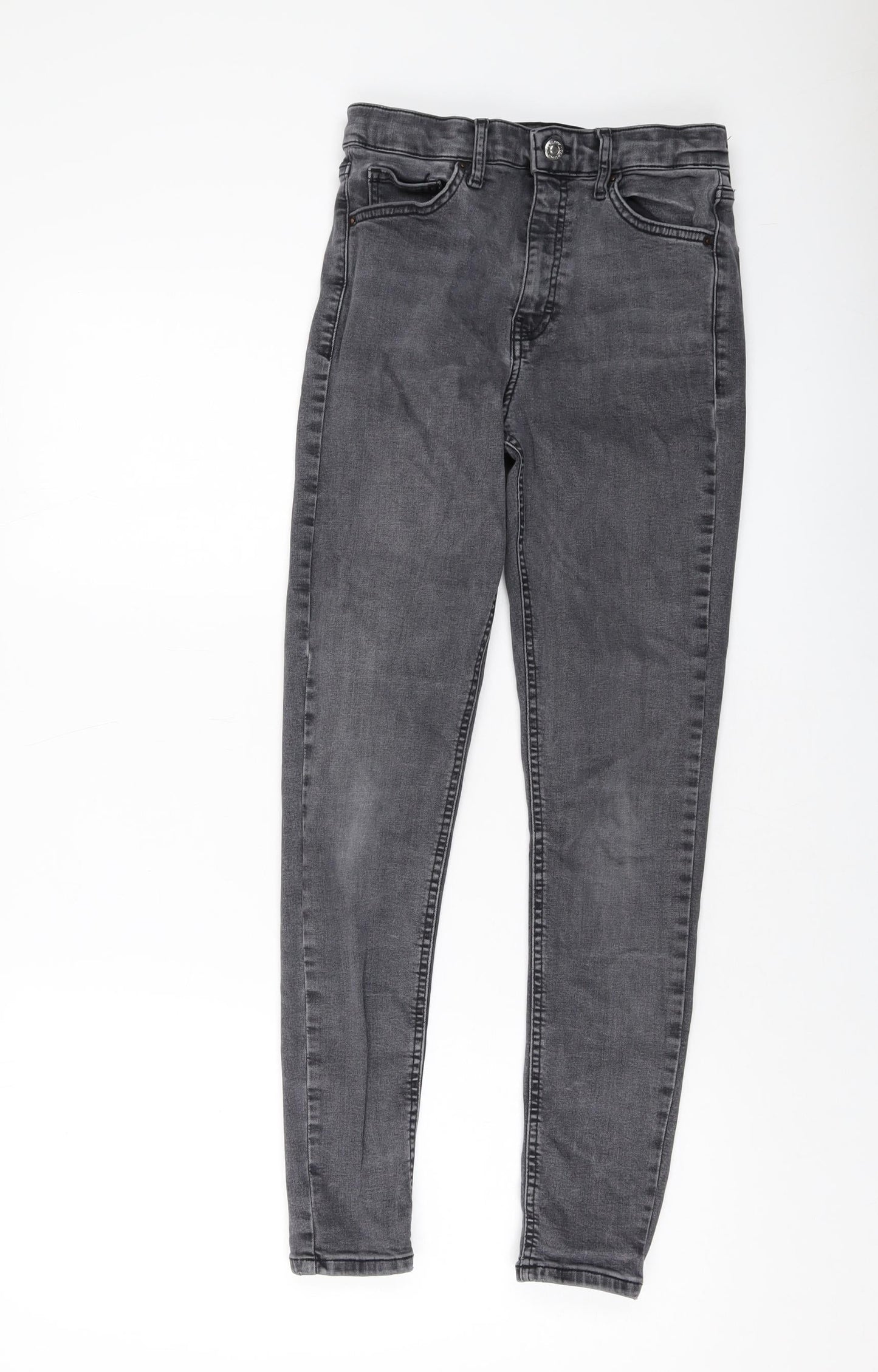 Topshop Womens Grey Cotton Skinny Jeans Size 24 L27 in Regular Button