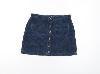 Next Girls Blue Cotton A-Line Skirt Size 11 Years Regular Button