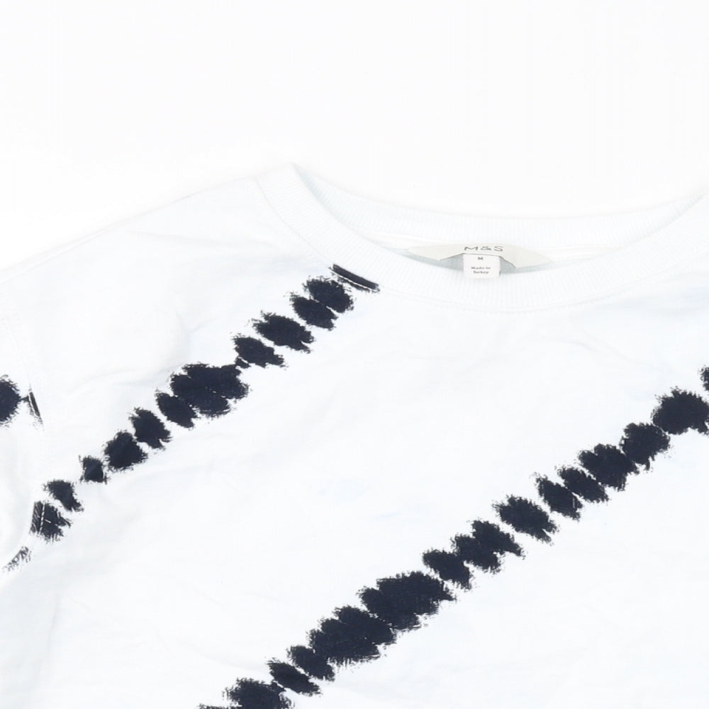 Marks and Spencer Womens White Geometric Cotton Pullover Sweatshirt Size M Pullover