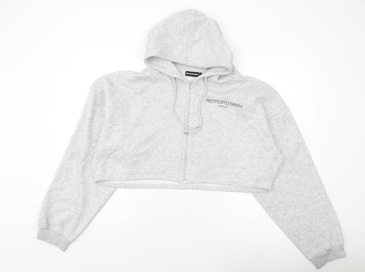 PRETTYLITTLETHING Womens Grey Cotton Full Zip Hoodie Size L Zip