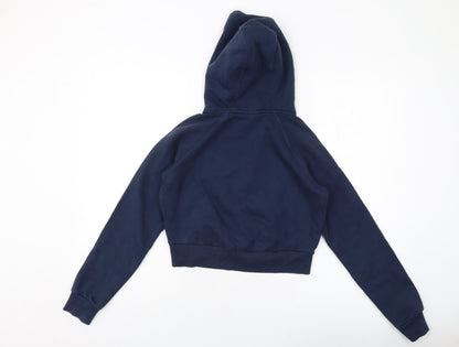 Back view of Ellesse women’s blue cotton pullover hoodie, size UK 6, pullover