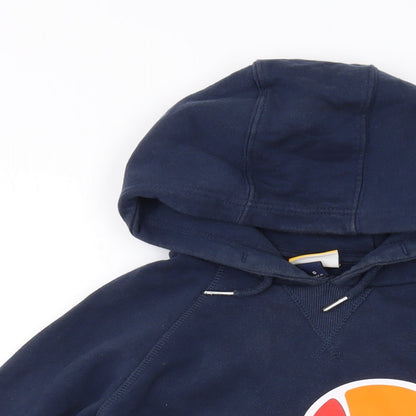 Close-up detail of Ellesse women’s blue cotton pullover hoodie, size UK 6, pullover