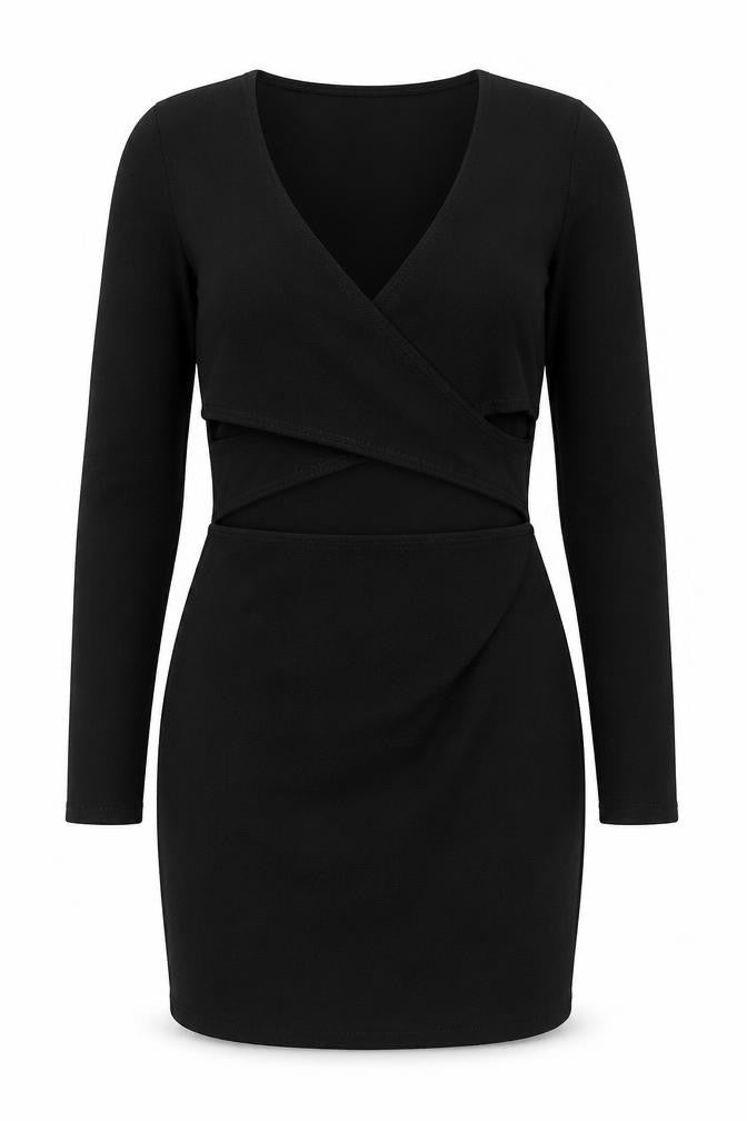 In the Style Womens Black Polyester Bodycon Size 12 V-Neck Pullover - Cut Out