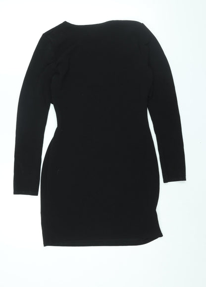 Back view of In the Style women’s black polyester bodycon, size UK 12, v-neck pullover - cut out