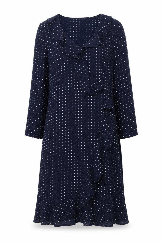 Apricot Womens Blue Polka Dot Polyester Shift Size 10 V-Neck Zip - Frill