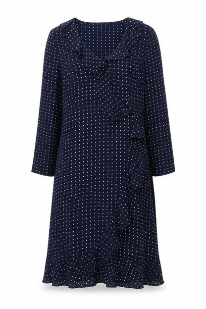 Apricot Womens Blue Polka Dot Polyester Shift Size 10 V-Neck Zip - Frill
