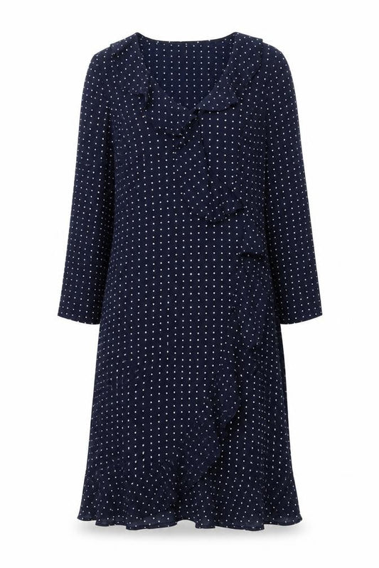 Apricot Womens Blue Polka Dot Polyester Shift Size 10 V-Neck Zip - Frill