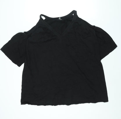 Additional front view of ASOS women’s black polyester mini, size UK 8, v-neck pullover - cold shoulder