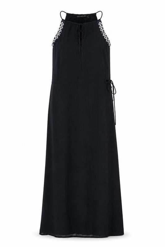 Zara Womens Blue Polyester Maxi Size S Round Neck Tie - Beaded Neckline