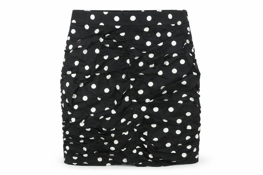 Stradivarius Womens Black Polka Dot Polyester Mini Skirt Size S Zip - Rouched
