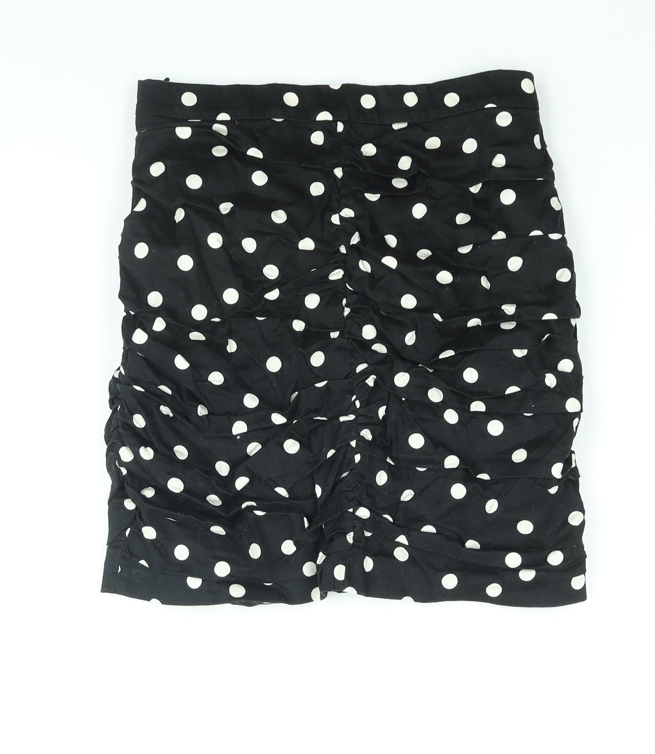Stradivarius Womens Black Polka Dot Polyester Mini Skirt Size S Zip - Rouched
