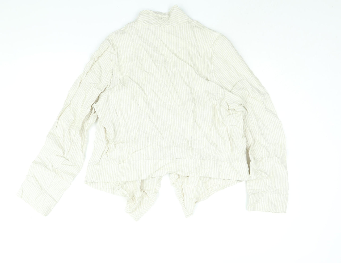 Marks and Spencer Womens Beige Striped Linen Kimono Blouse Size 14 V-Neck - Waterfall Front