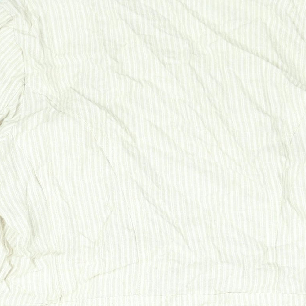 Marks and Spencer Womens Beige Striped Linen Kimono Blouse Size 14 V-Neck - Waterfall Front