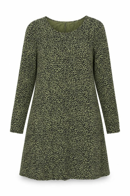 Capsule Womens Green Animal Print Viscose Shift Size 12 Round Neck Pullover - Leopard Print