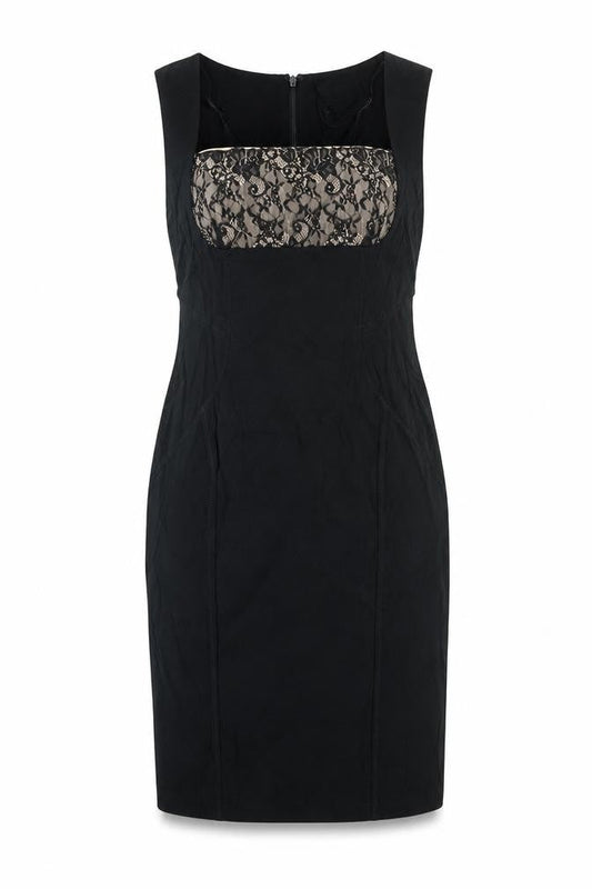 Julien Macdonald Womens Black Viscose Shift Size 14 Square Neck Zip - Lace Detail