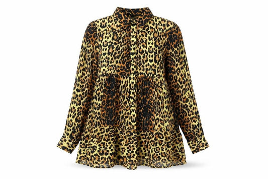 Topshop Womens Brown Animal Print Cotton Shirt Dress Size 6 Collared Button - Smocked Leopard Print