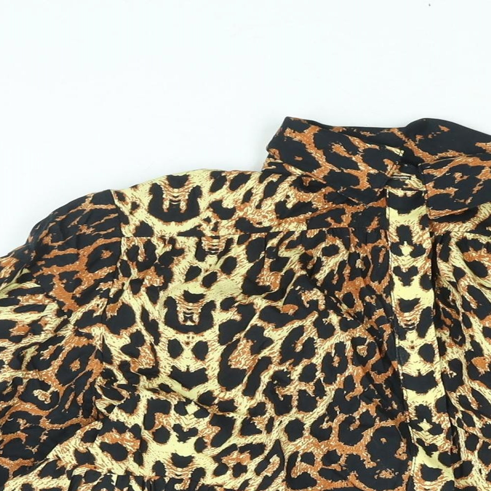 Topshop Womens Brown Animal Print Cotton Shirt Dress Size 6 Collared Button - Smocked Leopard Print