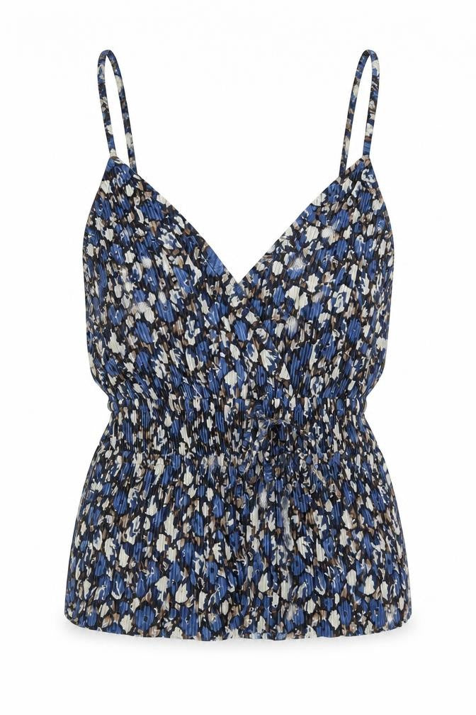Pull&Bear Womens Blue Geometric Polyester Camisole Blouse Size M V-Neck - Peplum Tie