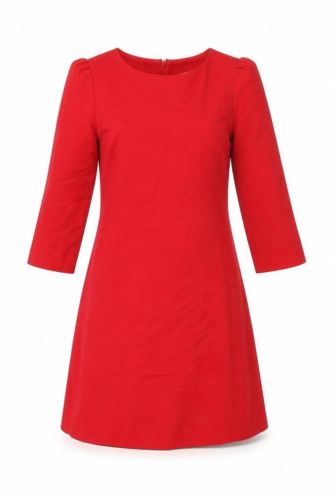 Zara Womens Red Polyester A-Line Size S Round Neck Zip