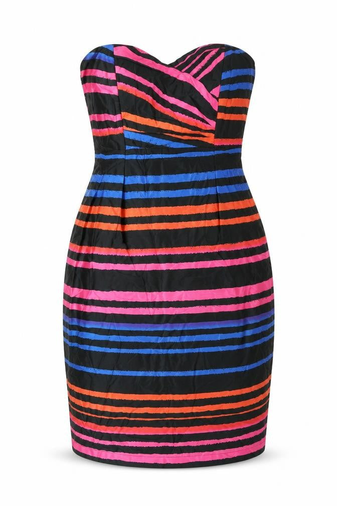 H&M Womens Multicoloured Striped Polyester Mini Size 8 Sweetheart Zip