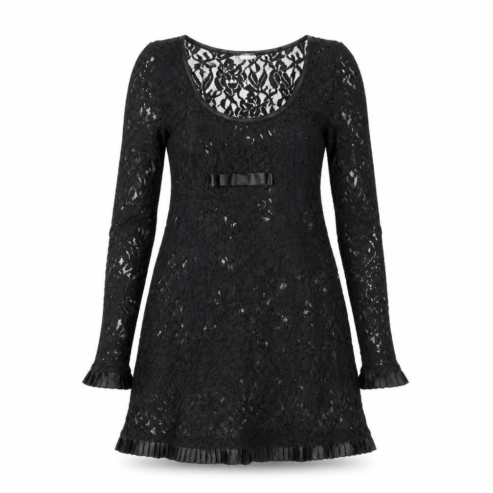 River Island Womens Black Polyester A-Line Size 8 Round Neck Pullover - Pleated Frill Bow