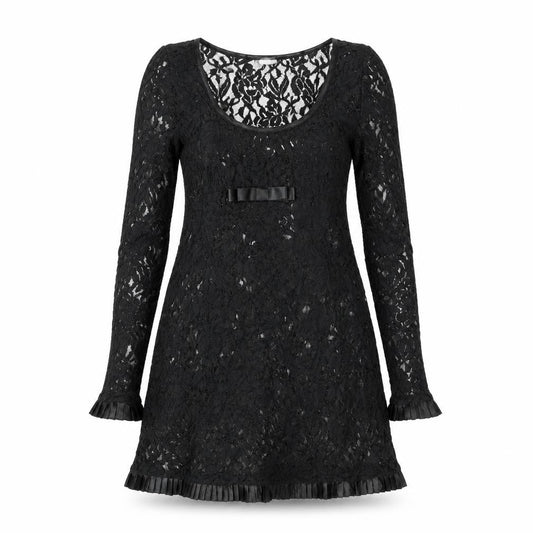 River Island Womens Black Polyester A-Line Size 8 Round Neck Pullover - Pleated Frill Bow