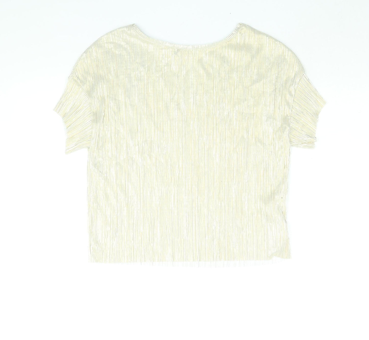 Mango Womens Gold Polyester Basic Blouse Size S Round Neck - Plisse