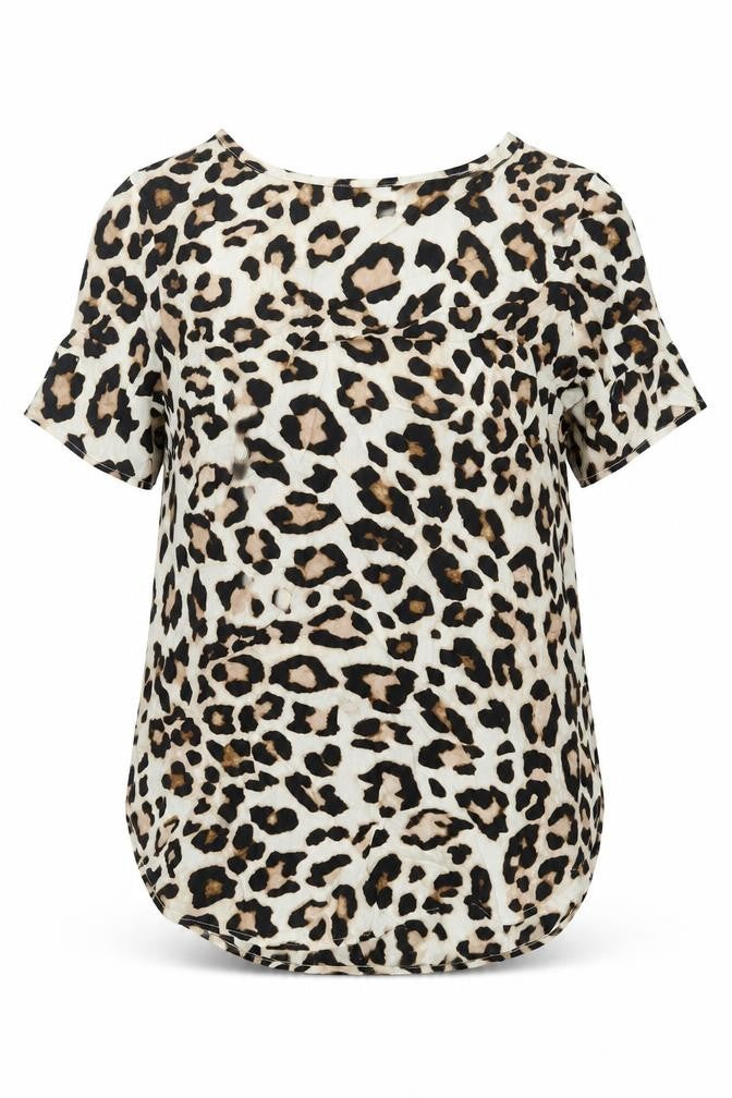 H&M Womens Beige Animal Print Viscose Basic Blouse Size 10 Round Neck - Leopard Print