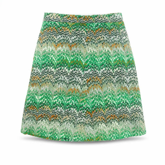 Country Casuals Womens Green Geometric Acrylic A-Line Skirt Size 12 Zip